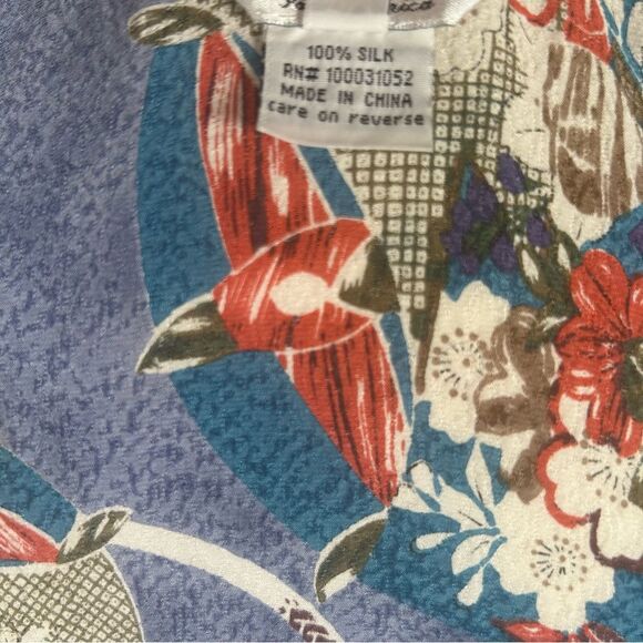 Citron Santa Monica Smoke Blue Floral Open Front Silk Jacket Size Medium Petite - Picture 8 of 8